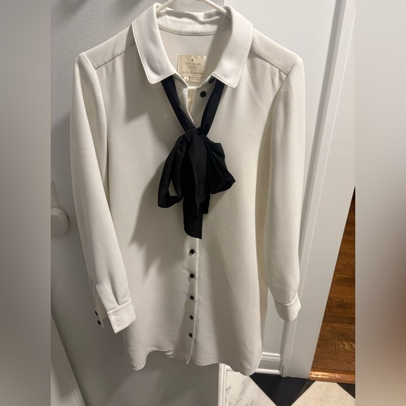 Kate Spade Long Sleeve White Dress with Black Bow - Picture 5 of 13